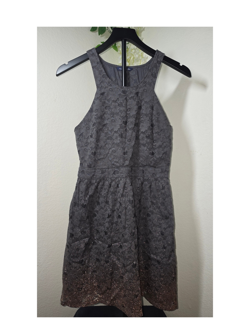 American Eagle Outfitters Gray Lace Dress with Subtle Ombre Sparkle
